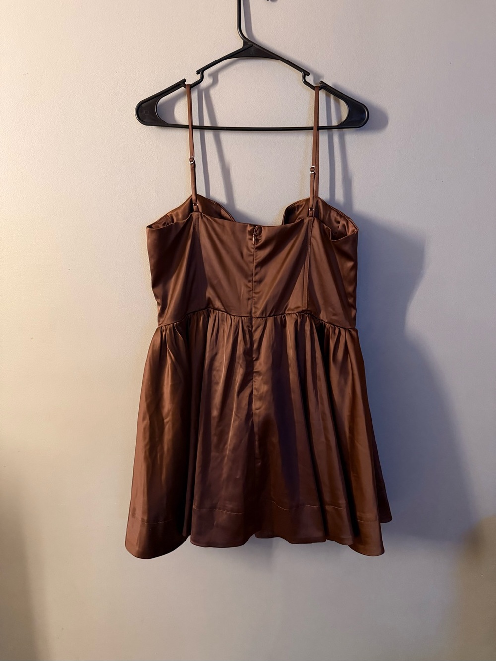 NEW,ASTR-by Anthropologie Brown Satin Fit-and-Flare Dress with Spaghetti Straps - Picture 5 of 5